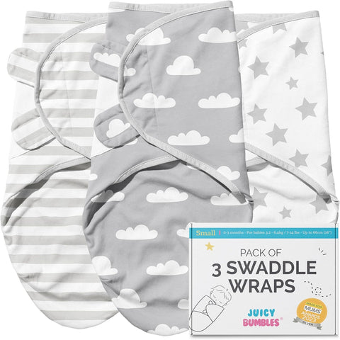 Baby Swaddle Wrap - Pack of 3 Swaddle Blankets Clouds and Stars - OEKO TEX